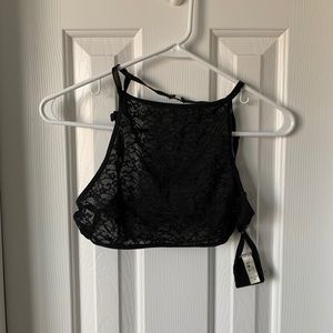 see through lacy high neck bralette